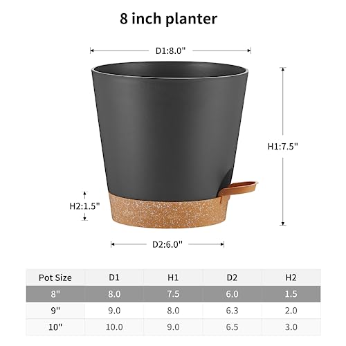 FaithLand 2-Pack 8 Inch Planter Pots for Indoor Outdoor Plants, Self Watering Flower Pots with Deep Reservoir, Black with Terracotta … - color: Black With Terracotta, size: 8 Inch