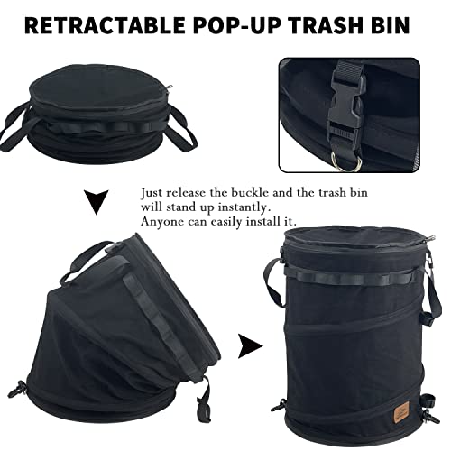 Sutekus Pop Up Storage Bin Collapsible Trash Can Recycle Container Reusable Utility Bag with Zippered Lid for Camping, Laundry, Garden (Black) - color: Black