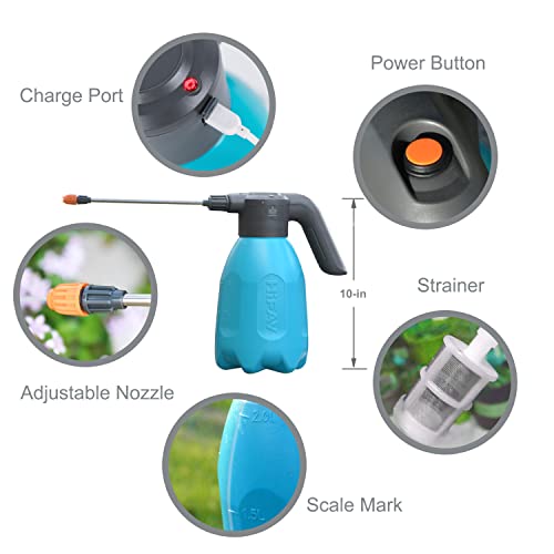 HIFAY ES2-PRO Electric Spray Bottle 2L/0.5Gallon, Rechargeable Battery Powered Sprayer Spray 60 Bottles On a Single Charge, Automatic Plant Mister,Pump Sprayer,Indoor Watering Can for Plants - color: Blue
