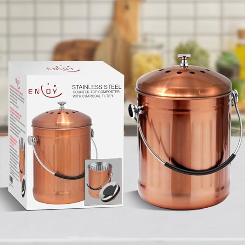 ENLOY Kitchen Countertop Compost Bin, 1.3 Gallon, Stainless Steel, Copper - color: Matte Copper