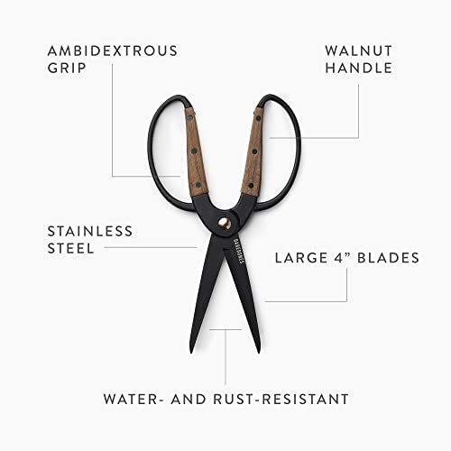 Barebones Garden Scissors - Walnut Scissors - Garden Supplies and Indoor Plant Accessories - Plant Shears with Wide Handles - Comfortable Fit Hand Pruners (Large) - color: Large Garden Scissors