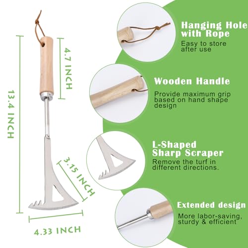 Crack Weeder, 13.4" Stainless Steel Crevice Weeding Tool with Wood Handle, L-Shaped Side-Walk Weed Puller Spatula, for Garden Lawn Yard Patio Terrace Paving Moss, Small Gardening Tool - size: 13.4" Crack Weeder