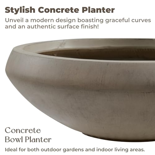 23.3" Dia x 7.9" H Extra Large Bowl Planter, Weathered Concrete Flowerpot - color: Natural, size: Large