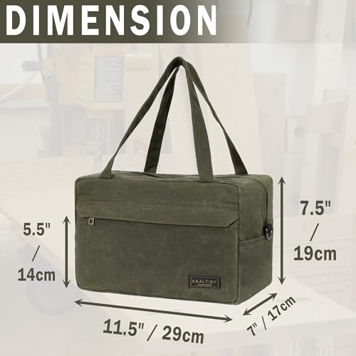 16OZ Waxed Canvas Tool Storage Bag, Heavy Duty Hand Tools Organizer with Hidden Zipper Pocket & 4 Internal Slots & Carrying Handle | Army Green | Multi-Purpose Tool Bag for Mechanic Electrics - S - color: ArmyGreen, size: S