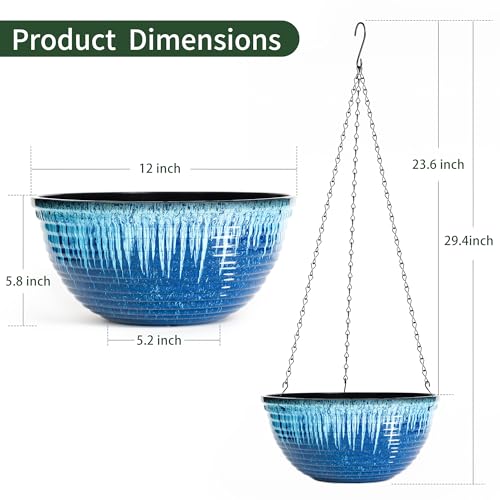 12 Inch Glazed Hanging Planters for Indoor Outdoor Plants, Hanging Baskets - color: Blue Flow Glaze, size: 12inch