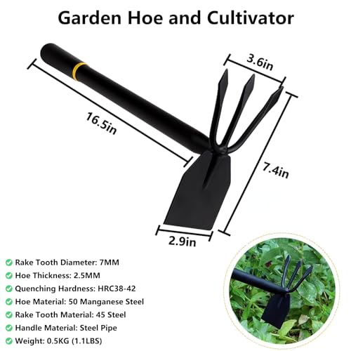 Hoe and Cultivator, Hoe Garden Tool, Hand Hoe Cultivator Garden Tool, Thickened Manganese Steel, Garden Hoe for Weeding, Planting, Loosening Soil, Digging,No Assembly Required