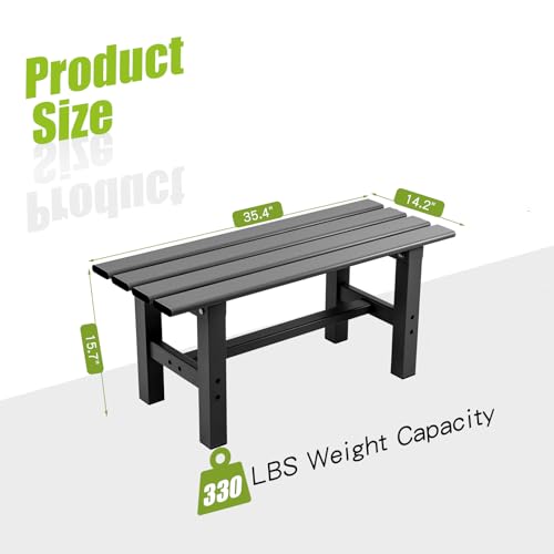 TECSPACE 35 Inches Aluminum Outdoor Weatherproof Bench Backless, 330 LBS Bearing Capacity Garden Porch Bench, Black - size: 35"