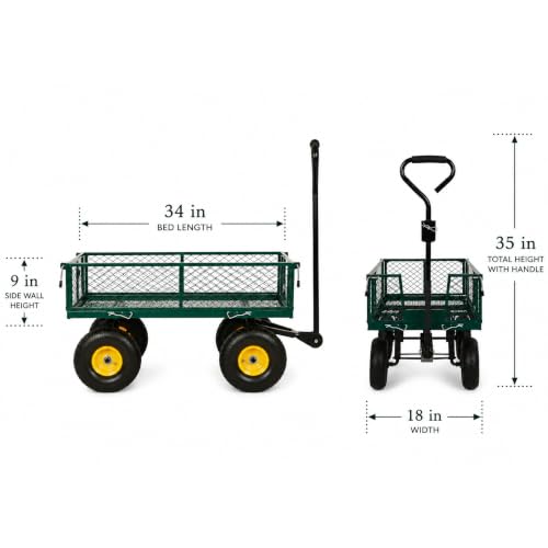 Backyard Expressions Heavy Duty Garden Cart 400 lb Utility Wagon Cart with Removable Mesh Sides, Powder-Coated Steel Bed, Pneumatic Tires, Pull Handle Yard Cart - style: 400 Lb