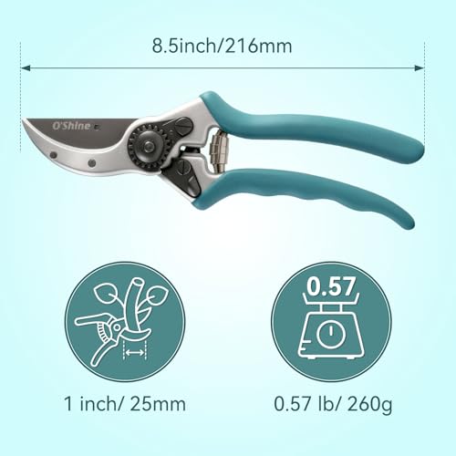 O'Shine 8.5" Premium Bypass Pruning Shears - Heavy Duty Garden Shears