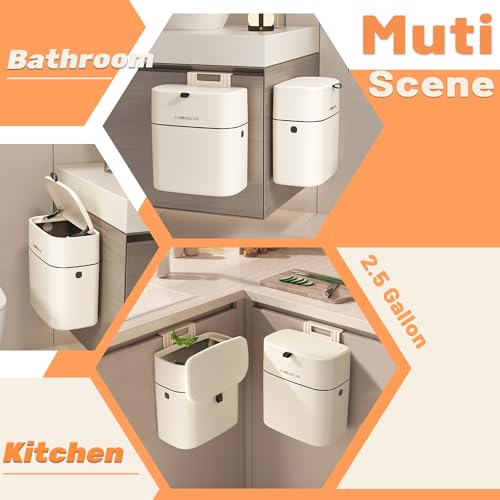 2.5 Gallon Compost Bin Kitchen Garbage Can Countertop Indoor Small Hanging Trash Can with Lid Composting Bin Off White