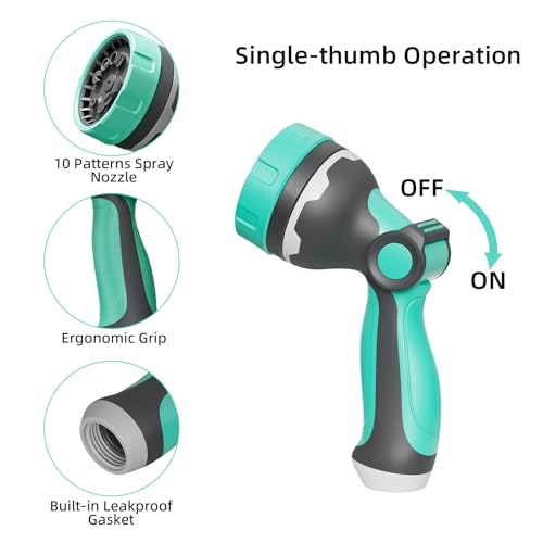 Garden Hose Nozzle, Hose Sprayer Nozzle with 10 Patterns & Thumb Control - color: Green