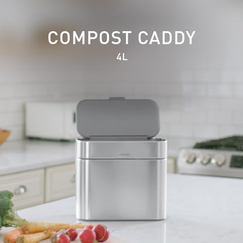 simplehuman Compost Caddy, Detachable and Countertop Bin, 4 Liter / 1.06 Gallon, Brushed Stainless Steel - color: Brushed