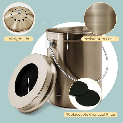Epica Kitchen Compost Bin for Kitchen Countertops, 1.3 Galllon - Bronze - color: Bronze