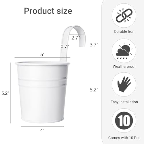 Dahey 5 Inches Small Metal Hanging Flower Pots 10 Pcs Railing Planter Box - color: White, size: 5 inches