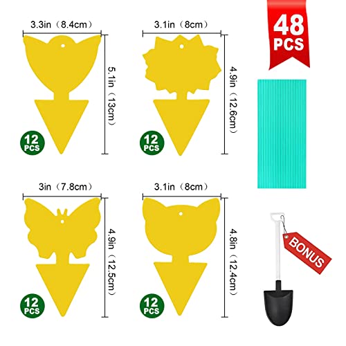 48 Pcs 4 Shapes Yellow Extremely Sticky Traps for Fungus Gnat, Fruit Fly, Fly, Whitefly, Flying Insect Catcher Traps for Houseplants, Kitchen, Indoor/Outdoor, Non-Toxic, Odorless, Pet & Kid Safe - size: 48 Pcs