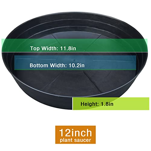 Plant Saucers 10 12 14 16 18 20 25 Inch, 4 Pack of Plastic Plant saucers for Pots,Extra-Deep Plant Water Dray Tray, Bird Bath Bowl, Heavy Plant Trays Indoors and Outdoor No Holes (12 Inch, Black) - color: Black, size: 12in (4 Pack)