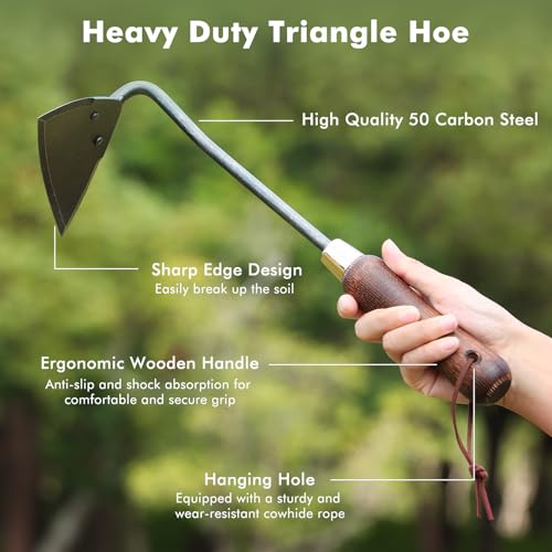 RESTMO Garden Hoe, Heavy Duty, Digging, Planting, Weeding, Brown - size: Triangle Garden Hoe