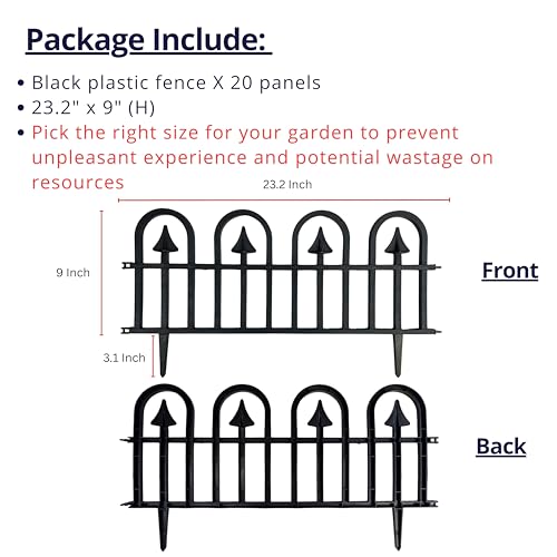 LaLaGreen Decorative Garden Edging Border (24in, 20 Pack) Black Fence Panel - color: Black x 20