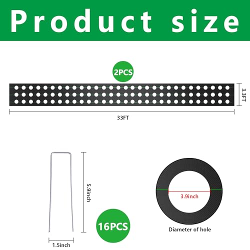 CODREE 2 Pcs Heavy-Duty Garden Weed Control Barrier - 33 x 3.3 Ft Landscape Fabric with Planting Holes - Weed Block Gardening Mat with 16 Ground Nails - color: 2pcs-33x3.3ft
