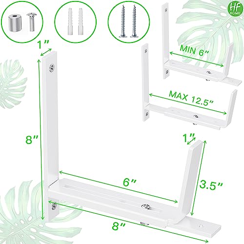 HFHOME 2 PCS Adjustable Planter Box Brackets (6 to 12.5 in), Universal Window Box Brackets, Heavy Duty Metal Flower Box Wall Mounting Hooks for Balcony, Fences, Patio, and Garden - White - size: Set of 2 - White
