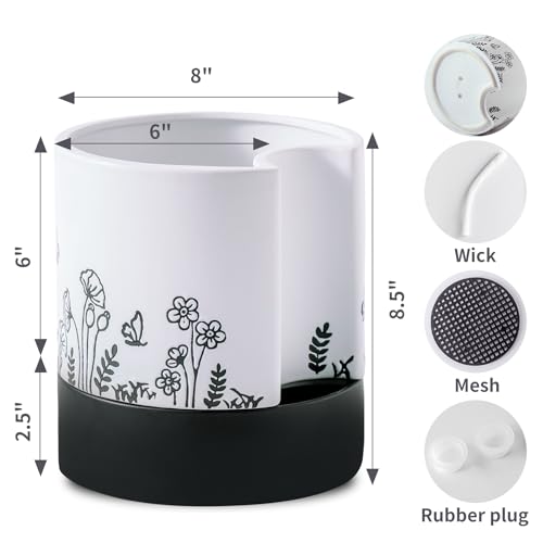 Nihow Self Watering Pots for Indoor Plants,8 Inch,White,Hand Painting - color: White, size: 8" Self Watering
