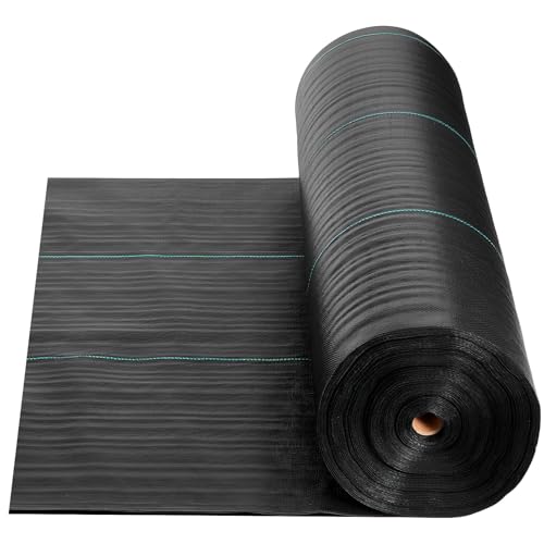 VEVOR 6x250FT 5oz Weed Barrier Fabric Heavy Duty, Landscape Fabric, Weed Blocker Fabric, Garden Weed Mat Lawn Fabric, Weed Control Fabric, Driveway Fabric, Ground Cover, Woven Landscape Cloth, Black - size: 6FT*250FT-5oz