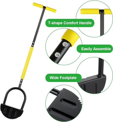 Saw Tooth Edger Lawn Tool with T Grip Handle,Half Moon Shape,Sharp Saw Tooth,Tool with T Grip Handle, Hand Edging Tools for Landscaping, Garden, Flower Beds, Borders, Sidewalk, Turf, Yard (A)