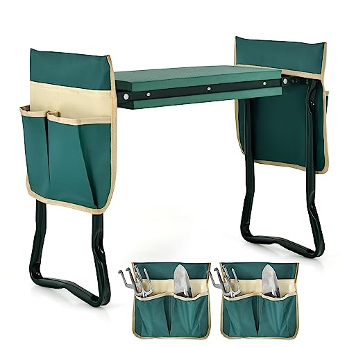 GIANTEX Garden Kneeler & Seat, Heavy-Duty Garden Bench, Green with 2 Bags - color: Teal Green, size: 23” x 11” x 19.5”