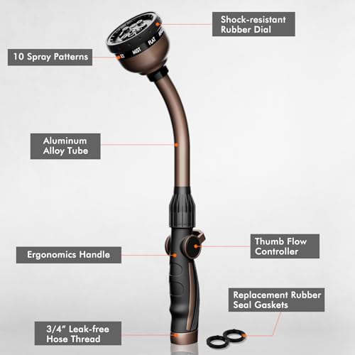 RESTMO Watering Wand Heavy Duty, 15-Inch Long Hose Nozzle Sprayer - color: Oil Rubbed Bronze