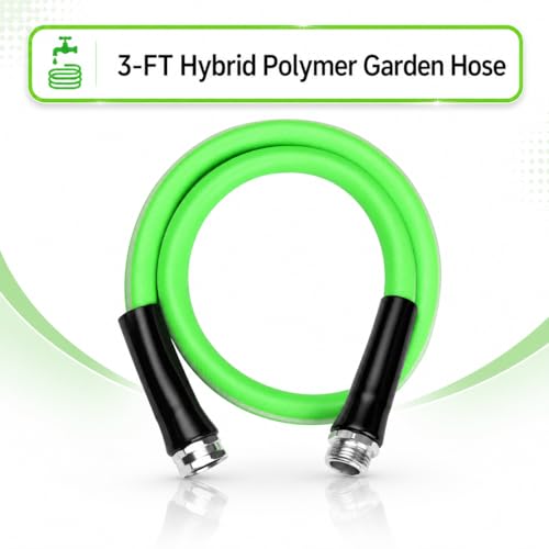 UNCO- Hybrid Polymer Leader Hose, 5/8" ID x 3 FT, Green, 3/4" GHT Aluminum Fittings, Drinking Water Safe, Hose Reel Connecting Hose - size: 3 Ft