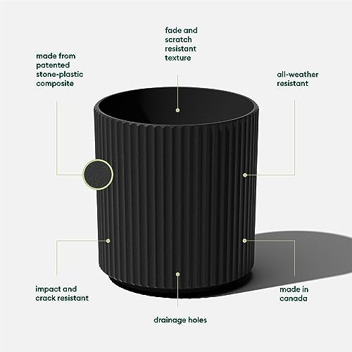 Veradek Demi Series Planter - Large Round Outdoor Planter - color: Black, size: 16 inch - 2 Pack
