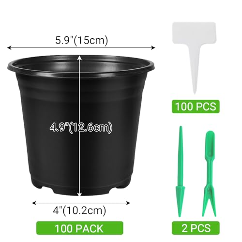100 Pack 0.5 Gallon Plastic Plant Nursery Pots - size: 0.5Gallon(100pack)