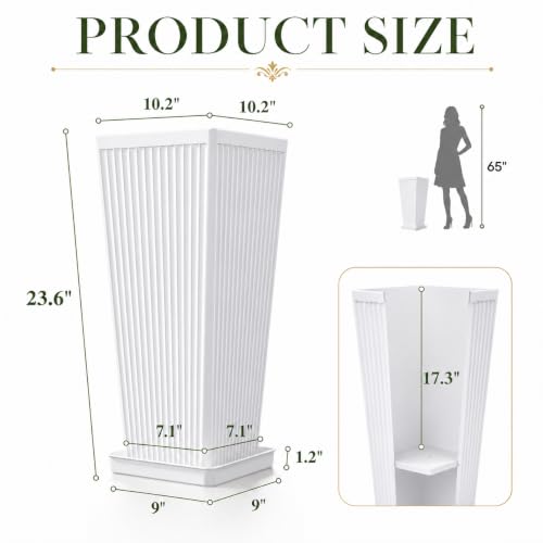 NicBex 24" Tall Planters for Outdoor Plants Set of 2 Square Fluted,White - color: White