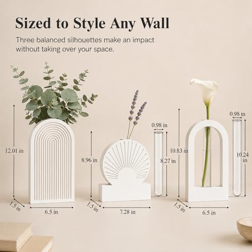 TBWIND White Wooden Wall Vases Set of 3, Wall Planters with Glass Tube Kit - color: White
