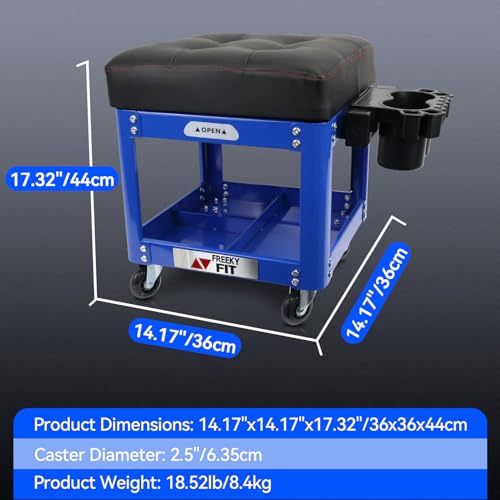 Rolling Creeper Garage Shop Seat for Men, Padded Mechanics Stool with Tool Tray Storage for Garage, Rolling Workshop Stool with Wheels, Auto Creeper Seat, 330 LBS Capacity, Heavy Duty, Blue - color: Blue