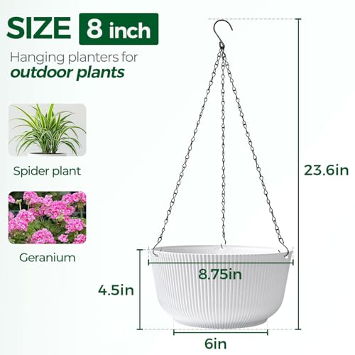 T4U Hanging Planters for Indoor Outdoor, 8 Inch Self Watering Pots, 2 Pack - size: 8 inch