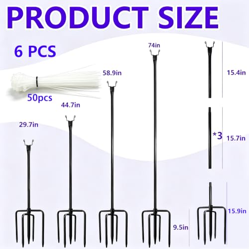 6 Pack 74 Inch Heavy Duty Metal Garden Netting Support Stakes 5 Prong - size: 6Pack-74IN