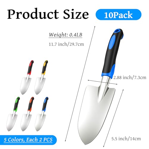 10 Pack Garden Hand Trowel, Aluminum Alloy Heavy Duty Small Shovel Set for Digging, Weeding & Transplanting, Ergonomic Non-Slip TPR Handle, Rustproof Metal Hand Spade for Lawn Yard Farm Planting