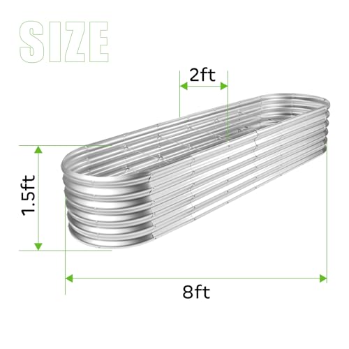 Land Guard 8×2×1.5ft Galvanized Raised Garden Bed Kit, Raised Garden Boxes Outdoor, Oval Metal Raised Garden Beds for Vegetables, Silver - color: Silver, size: 8x2x1.5ft