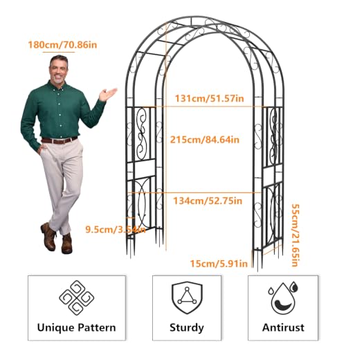 unho Metal Garden Arbor Trellis, Black Arch for Climbing Plants 84 * 52in - size: 52*21*84inch