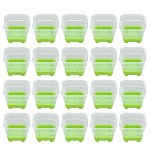 20Pcs Nursery Pot Planters Variety Pack, Reusable Clear Plastic and Silicone Square Pots with Drainage for Seedlings and Flower Plants (Green) - color: Green