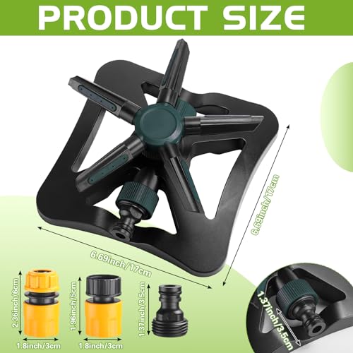 Tujoe 2 Pack Sprinklers for Yard Lawn Sprinkler with Metal Base Heavy 360 Degree Large Area Irrigation Duty Adjustable Circular Impulse Lawn Sprinkler for Medium to Large Garden, Yard(Green Black) - color: Green Black