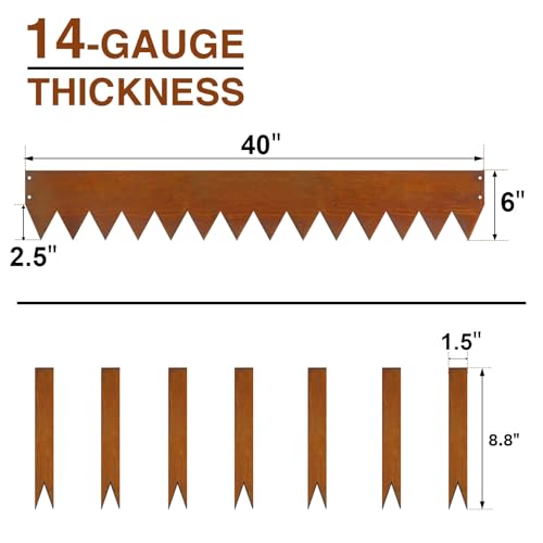 20ft. 40" L × 6" H Corten Steel Landscape Edging, 6 Pack Border - color: Rusted, size: 6 inches