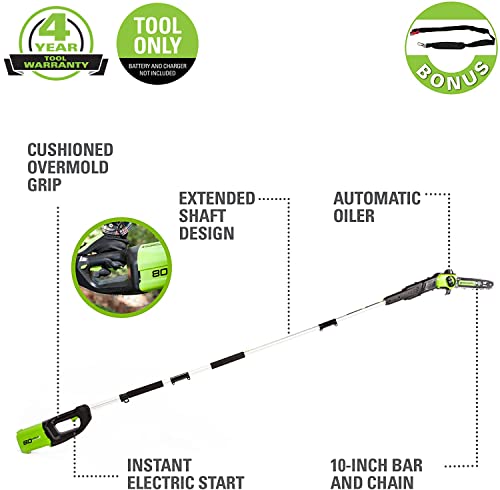 Greenworks 80V 10" Cordless Polesaw (Great For Pruning and Trimming Branches / 75+ Compatible Tools), Tool Only - size: 80V 10" Brushless Gen 1 (Tool Only)