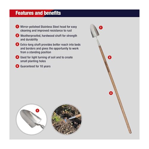Spear & Jackson Stainless Steel Long-Handled Trowel, Durable Gardening Tool with Ergonomic Handle for Effortless Digging - size: 42" Handle, style: Trowel