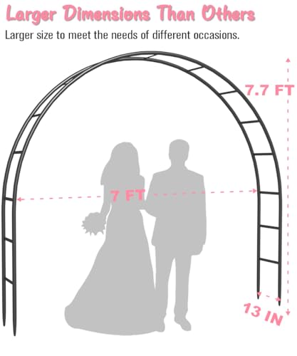 Queension Metal Arch Backdrop Stand 7Ft Wide 7.7Ft High, Wedding Arch Frame for Wedding Decorations, Balloon Arch Stand with Base for Ceremony, Outdoor Garden Arch Trellis for Climbing Plants, Black - color: Black, size: 7.7FT