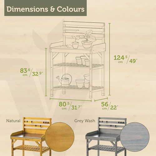 VegTrug Cedar Potting Table, Natural - Outdoor Workstation with Galvanized Metal Top, Storage Shelves & Hooks for Gardening, Repotting, Seed Starting, Patio & Greenhouse Use - color: Natural