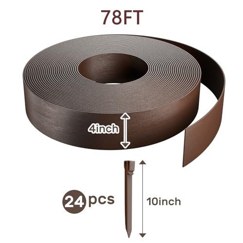 AGTEK 78FT Landscape Edging Coil Kit 4 inch High for Flower Bed, 24 Stakes - color: Brown, size: 4in X 78FT