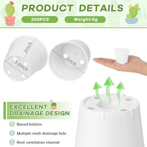 Yaomiao 200 Pcs 2 Inch White Mini Nursery Pots with Drainage Holes - color: White, size: 2 Inch