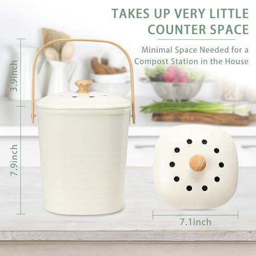 MUMTOP Compost Bin for Kitchen Countertop,1.4 Gal Bamboo Compost Container - color: Beige